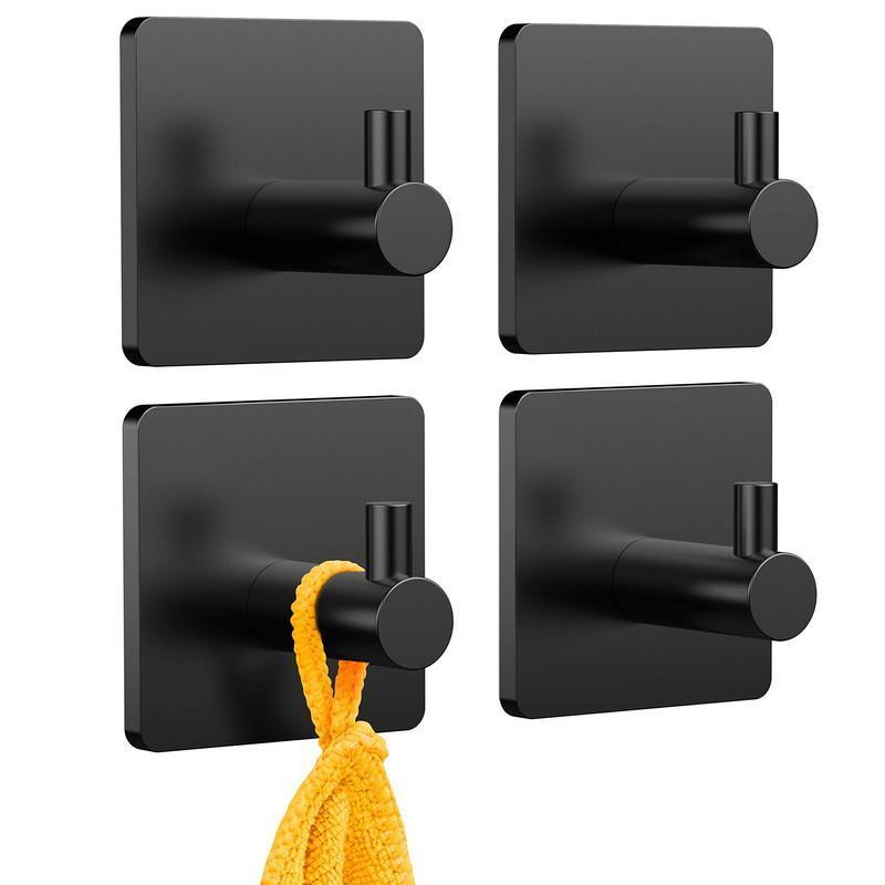 Wall Mounted No Drill Self Adhesive Kitchen Bathroom Wall Hook Black Square Robe Hooks