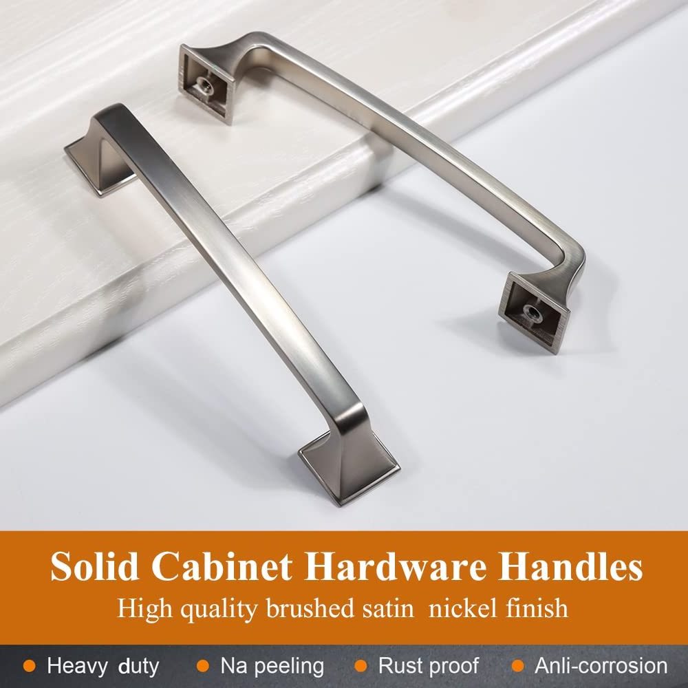 WEKIS Hot Selling 10 Pack 3-3/4 Inch(96mm) Hole Centers Cabinet Handles Brushed Satin Nickel Cabinet Furniture Drawer Handle