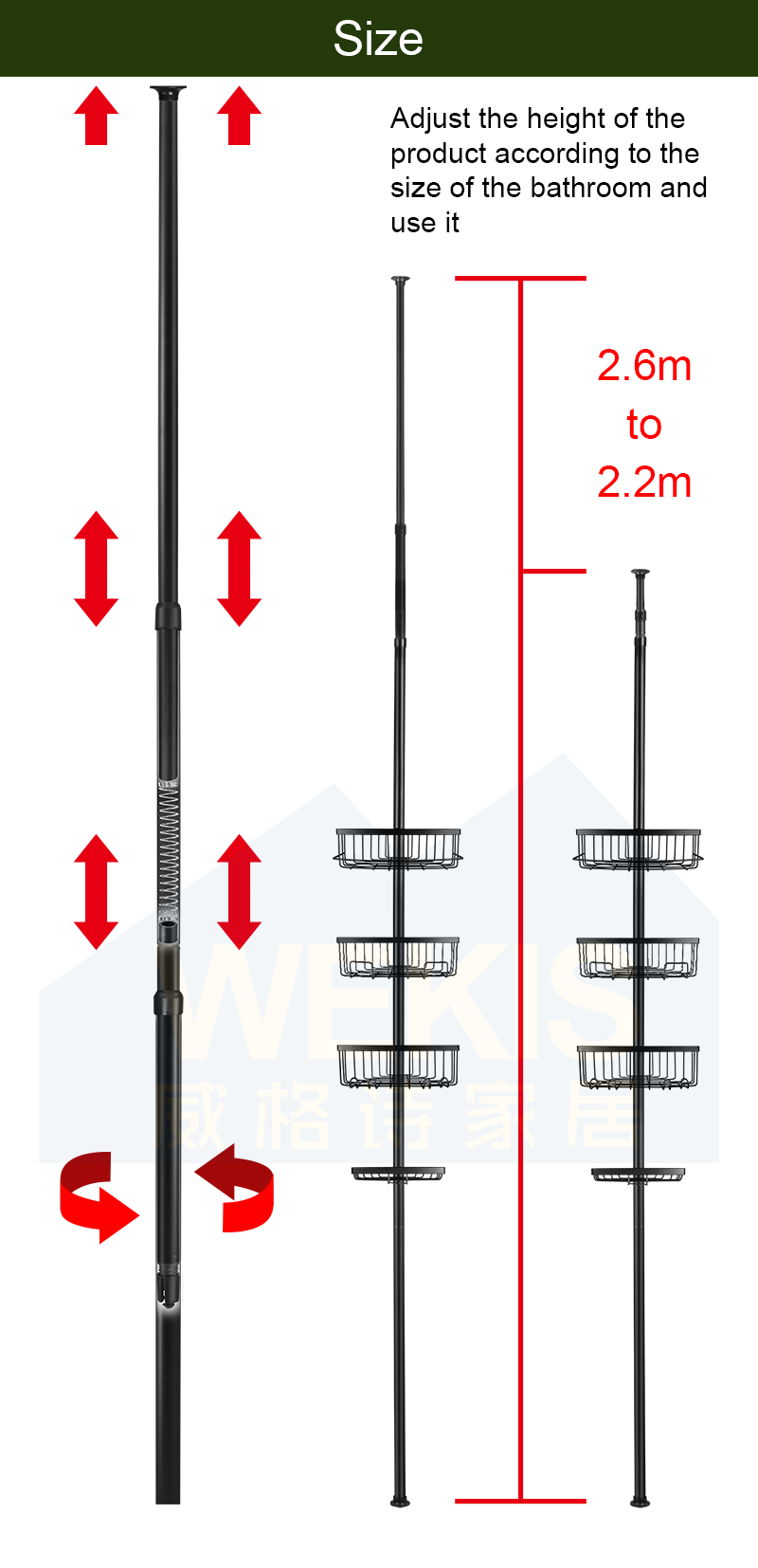 Stand Floor 4 Layer Telescopic Adjustable Metal Toilet Bathroom Rack Organizer Corner Shelf Tension Pole Stainless Shower Caddy