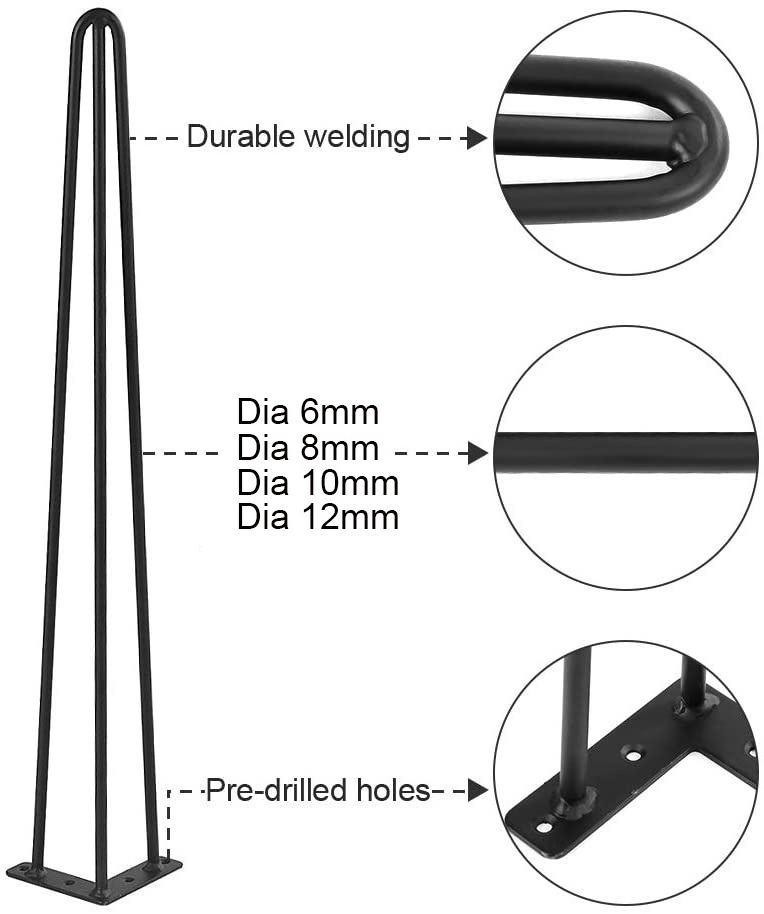 DIY Heavy Duty Industrial Metal Home Kitchen Furniture Office Desk End Dining Table 3 Rod Coffee Hairpin Table Leg