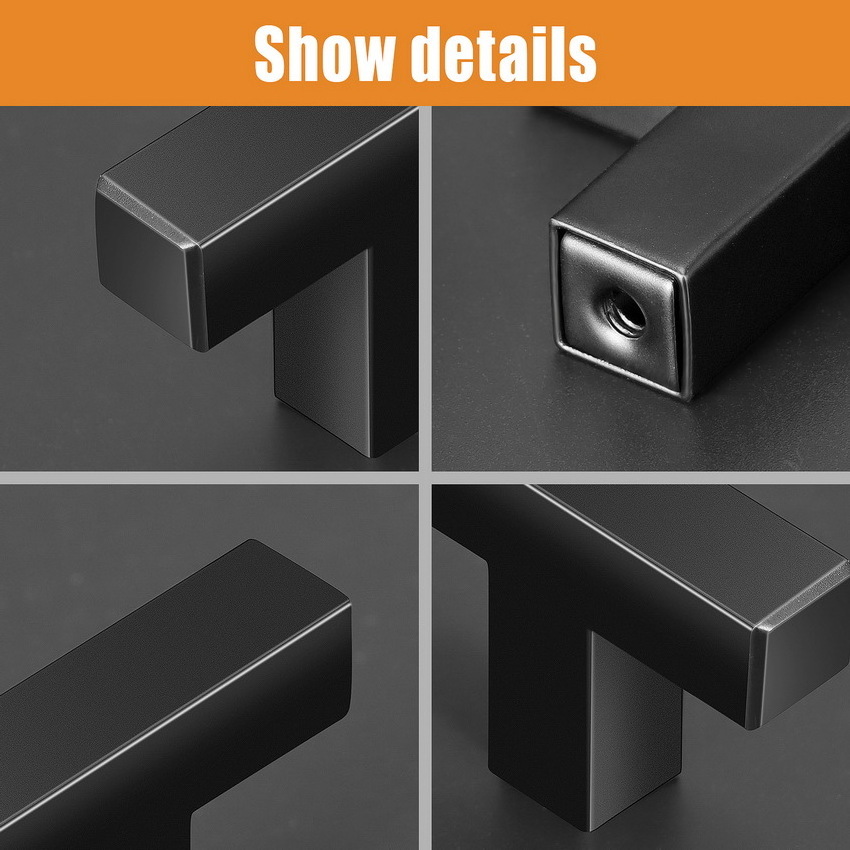 Customized Modern Vintage Stainless Steel Square Round Black Cabinet Handle Matte Black Kitchen Cupboard Drawer Pull Handles