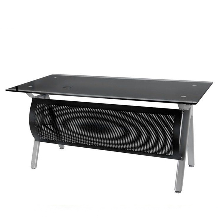 Foshan factory black tempered modern glass desk office furniture with drawer