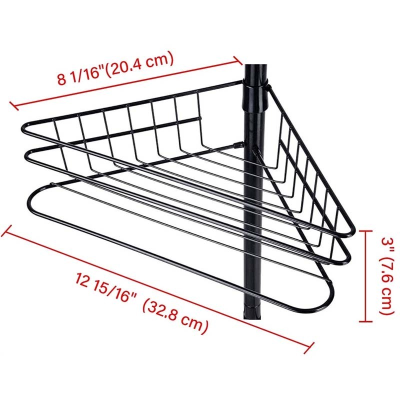 Black Home Organizer Accessories Telescopic Shower Tension Pole Bathroom Caddy Corner Storage Telescopeic Rack With 4 Layers