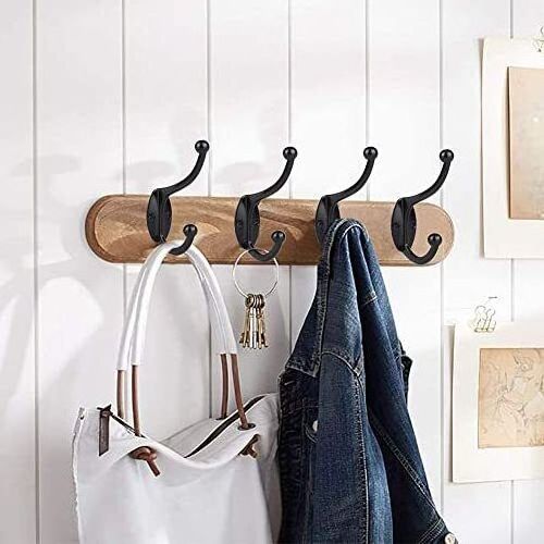 Classic Retro Coat Hook Towel Hook For Hanging Coats Double Zinc Alloy Black Robe Hook Wall Hanging With Screws