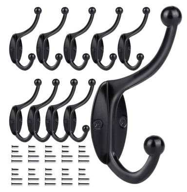 Classic Retro Coat Hook Towel Hook For Hanging Coats Double Zinc Alloy Black Robe Hook Wall Hanging With Screws