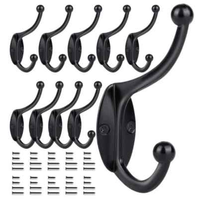 Classic Retro Coat Hook Towel Hook For Hanging Coats Double Zinc Alloy Black Robe Hook Wall Hanging With Screws