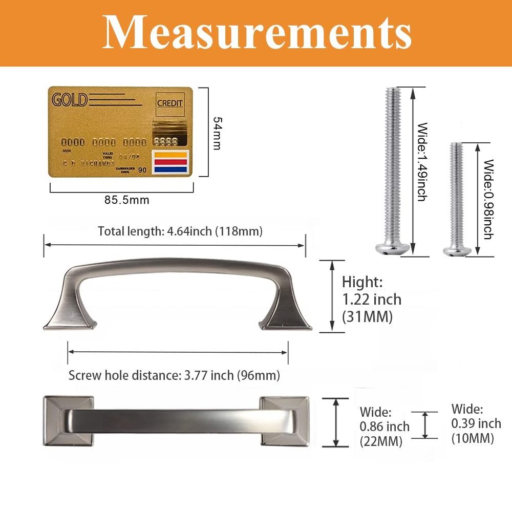 WEKIS Hot Selling 10 Pack 3-3/4 Inch(96mm) Hole Centers Cabinet Handles Brushed Satin Nickel Cabinet Furniture Drawer Handle