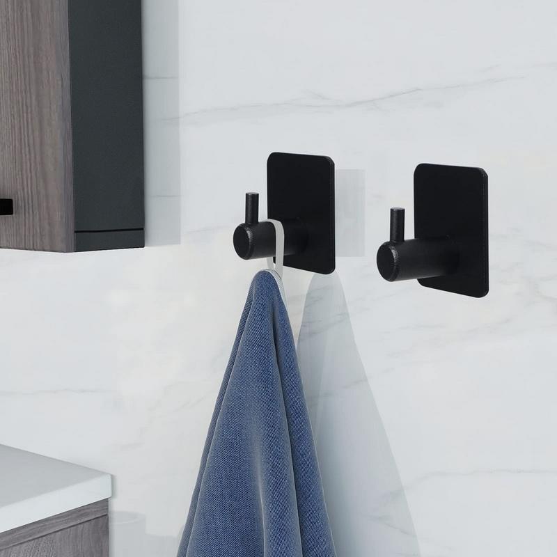 Wall Mounted No Drill Self Adhesive Kitchen Bathroom Wall Hook Black Square Robe Hooks