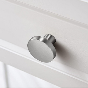 Modern Mushroom Style Solid Zinc Alloy Sliver Round Single Hole Brushed Satin Cabinet Hardware for Kitchen Cupboard Closet