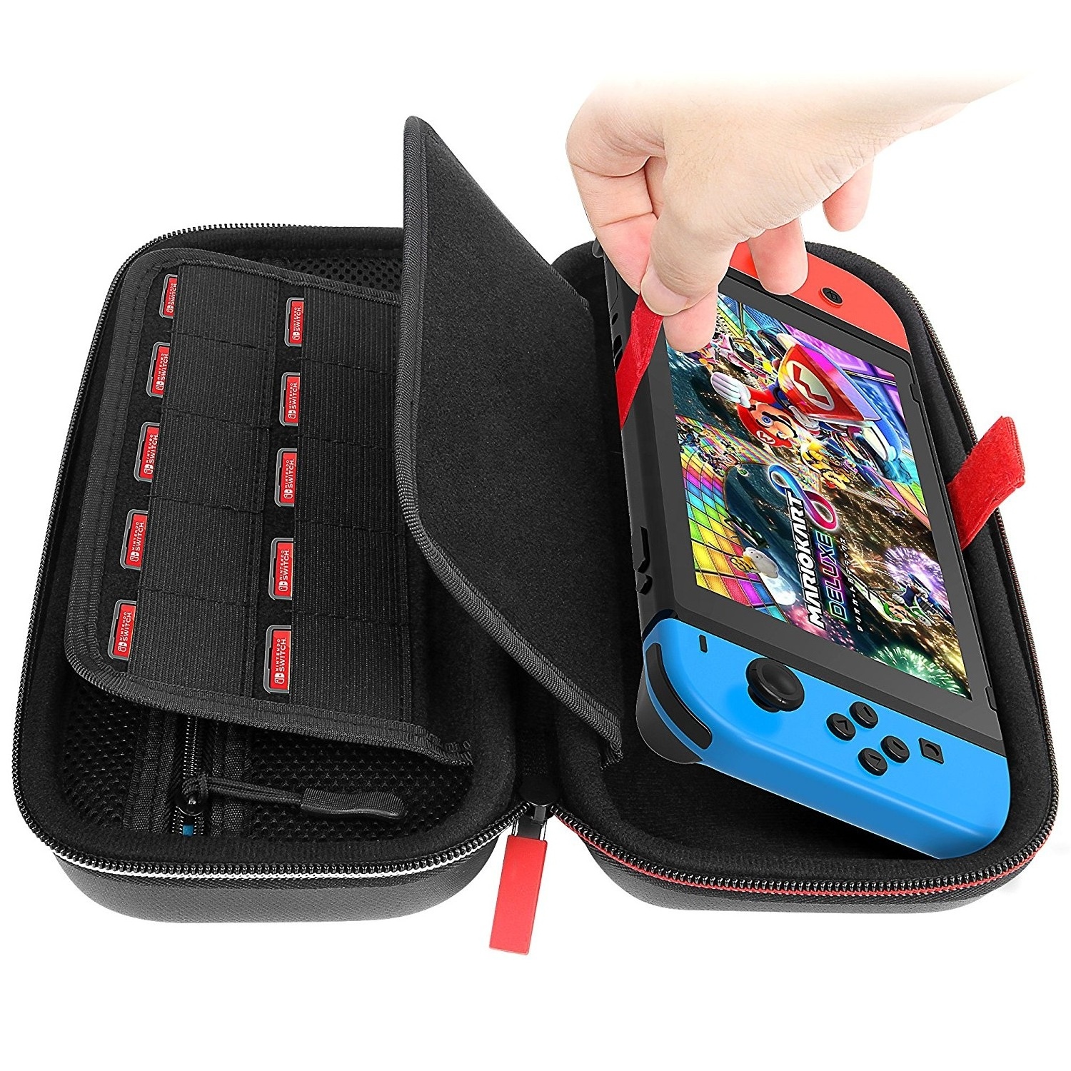 EVA Bag with Zipper Protective Travel Video Game Player Cases for Nintendo Switch and OLED System with 29 Game Card Slots