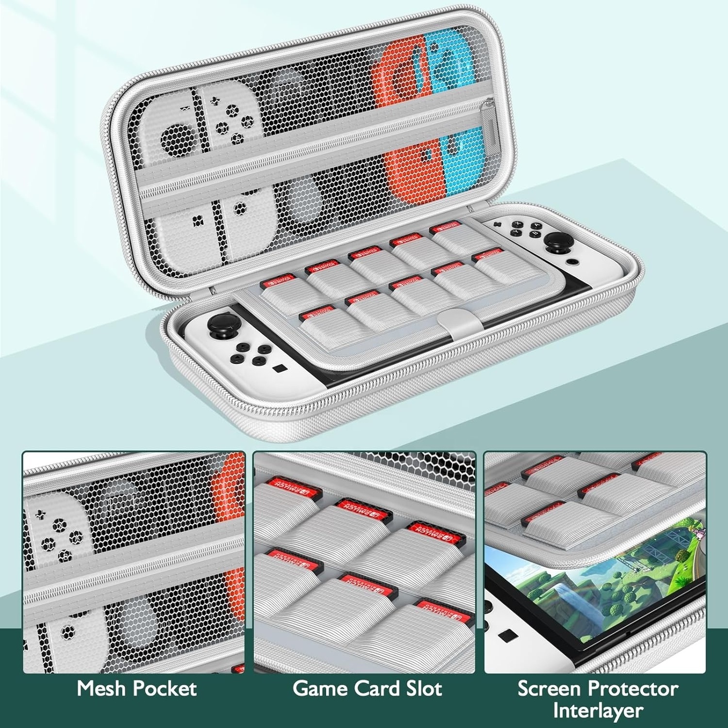 Switch Carry Bag for Nintendo Switch & Switch OLED Game, Hard Travel EVA Case for Switch Console & Accessories Storage