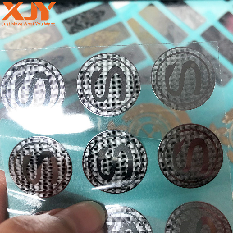 XJY custom printing 3d logo uv transfer Decal Nickel gold foil box stickers embossed Label Scratch Off print  logo sticker