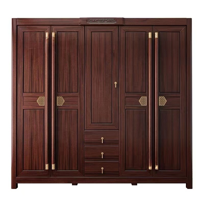 Chinese Style Manufacturer Direct Selling Bedroom Furniture  Walnut Color Solid Wood Wardrobes Bedroom Closet