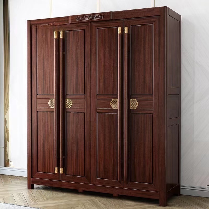 Chinese Style Manufacturer Direct Selling Bedroom Furniture  Walnut Color Solid Wood Wardrobes Bedroom Closet