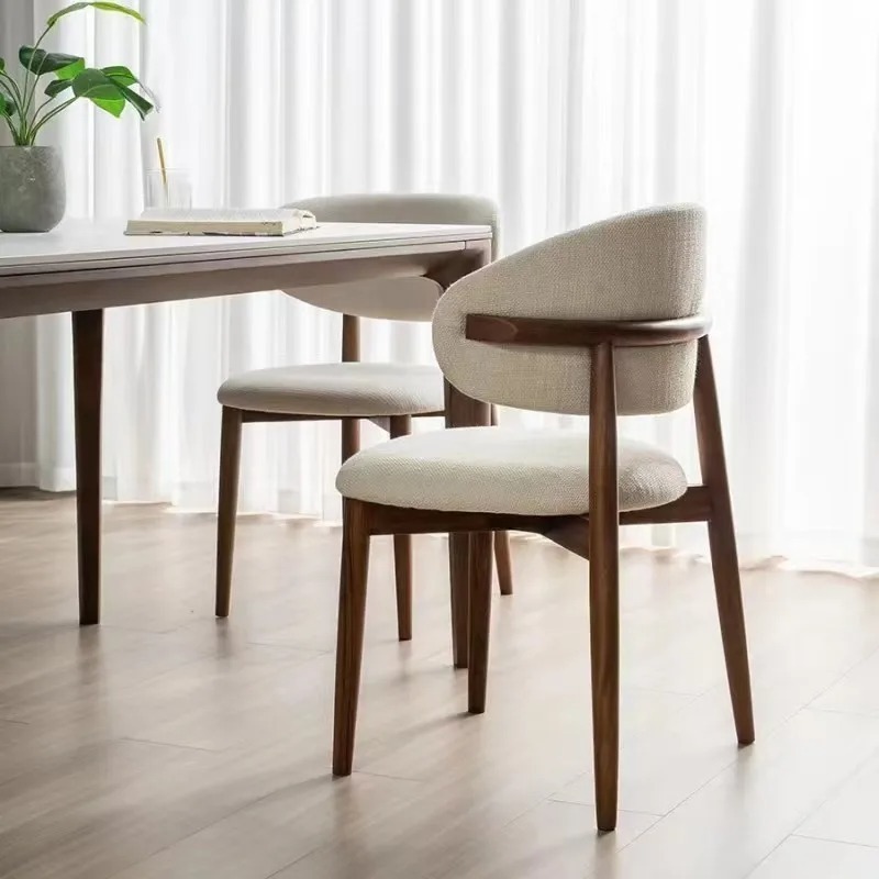 Light Luxury Modern Nordic Solid Wood Dining Chair Simple Log Desk Cafe Leisure Home Restaurant Back Single Sofa Chair