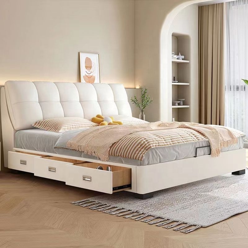 Light Luxury Leather Bed Modern Minimalist  Master Bedroom Cream Style Multifunctional Big Double Bed Soft Bag Wedding Bed