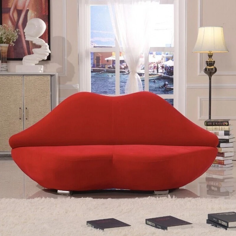 Nordic style creative personality red lips casual clothing store lounge area hotel double fabric sofa