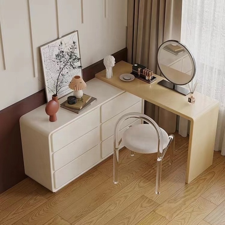 Simple Wabi-Sabi Style Makeup Table Dresser Organizer All-In-One Luxury Furniture Bedroom Multifunctional Corner Shelf