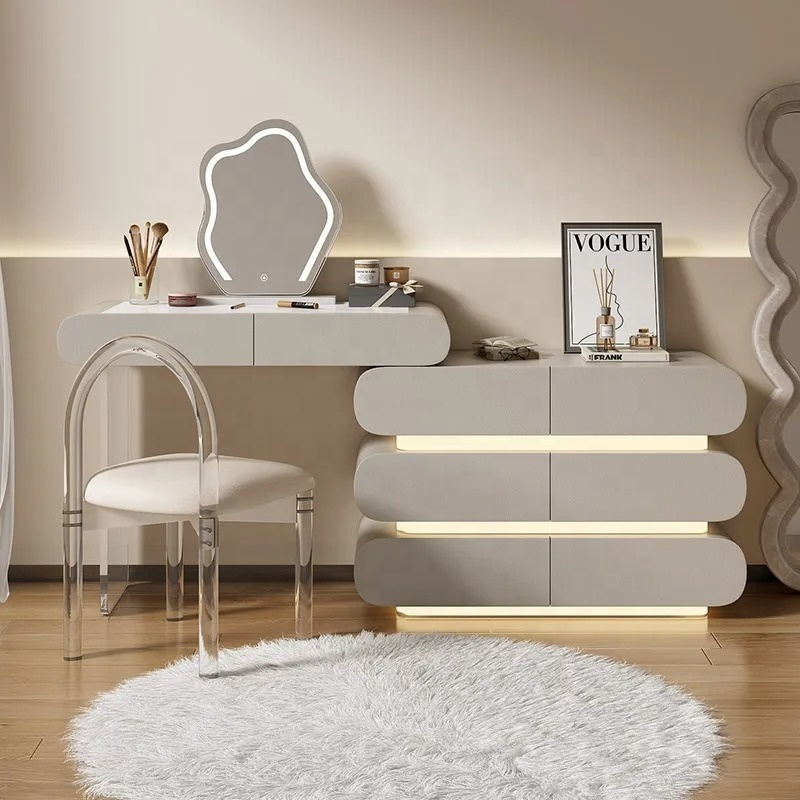 Simple Light Luxury Style Bedroom Furniture Makeup Table Dresser With Mirror Adjustable