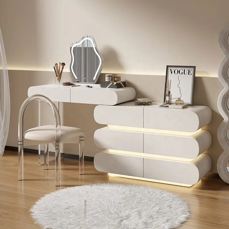 Simple Light Luxury Style Bedroom Furniture Makeup Table Dresser With Mirror Adjustable