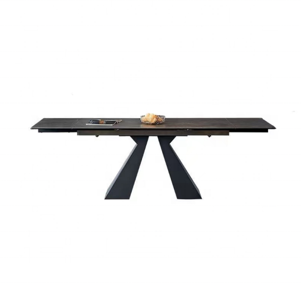 Italian Minimalist large size retractable dining furniture tempered glass Sintered stone dining table