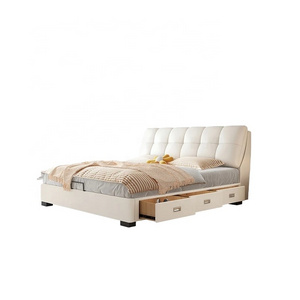 Light Luxury Leather Bed Modern Minimalist  Master Bedroom Cream Style Multifunctional Big Double Bed Soft Bag Wedding Bed