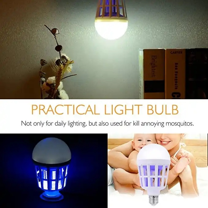 220V E27 UV LED Bulb 15W Mosquito Killer Lamp 2 In 1 Mosquito Trap Insect Killer Light Bulb Fly Bug Zapper Night Light For Baby