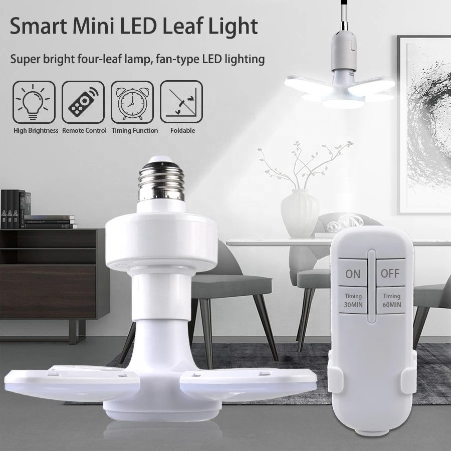 E27 LED 4+1 mini Fan Blade Bulb AC85-265V 28W Foldable Led Light Bulb Home Ceiling Light With Remote Controller Timing Lamp