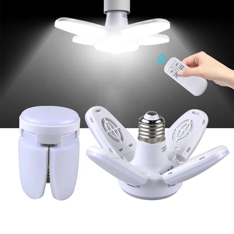 E27 LED 4+1 mini Fan Blade Bulb AC85-265V 28W Foldable Led Light Bulb Home Ceiling Light With Remote Controller Timing Lamp