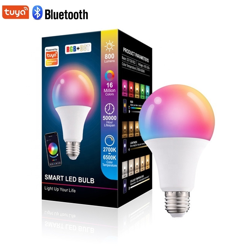 10W RGB+CCT Dimmable bulb A70 LED Smart wireless Bulb Tuya APP AC85-265V RGBCW Light bulb E27 E26 B22