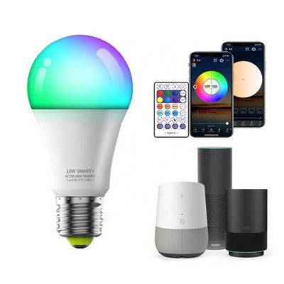 220V 10W LED Smart WIFI Bulb E27 RGBCCT Multicolor Dimmable light bulb Work with Alexa Google Home Voice Control Magic home APP