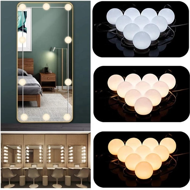 10 Bulbs LED Make up Mirror Light Bulbs USB Vanity Makeup Mirror Lights Bathroom Dressing Table Lighting Dimmable LED Wall Lamp