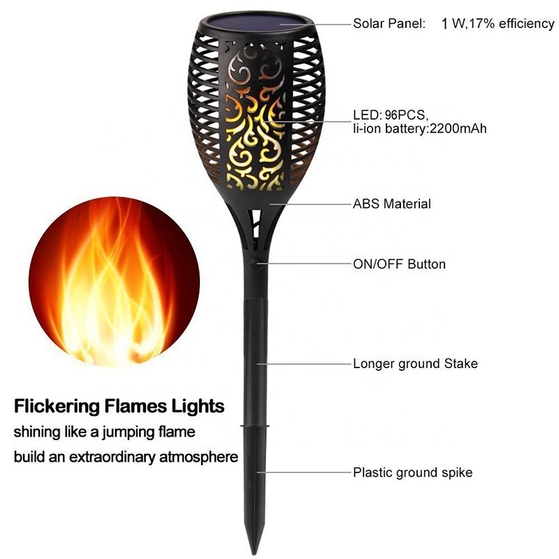 Waterproof Three Modes 96LED Solar Fire Flickering Flame lamp Garden Torch Light Outdoor Solar Flickering Dancing Flame Lights