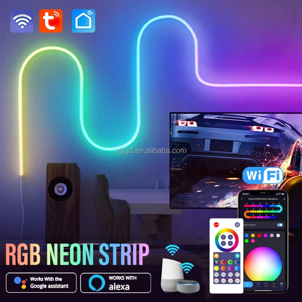 12V RGBIC Neon Light with WIFI & TuYa Neon Rope Light DIY Light Bar Music Sync Control TV Backlight Work With Alexa/Google Home