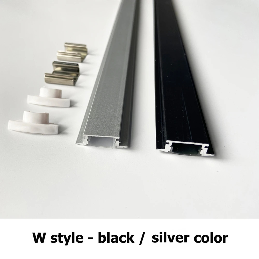 Silver Black 2-35Pcs/lot LED Aluminum profile 1m/pcs U/V/W shape for 5050 2835 3528 LED Strip Bar channel White/Black Cover