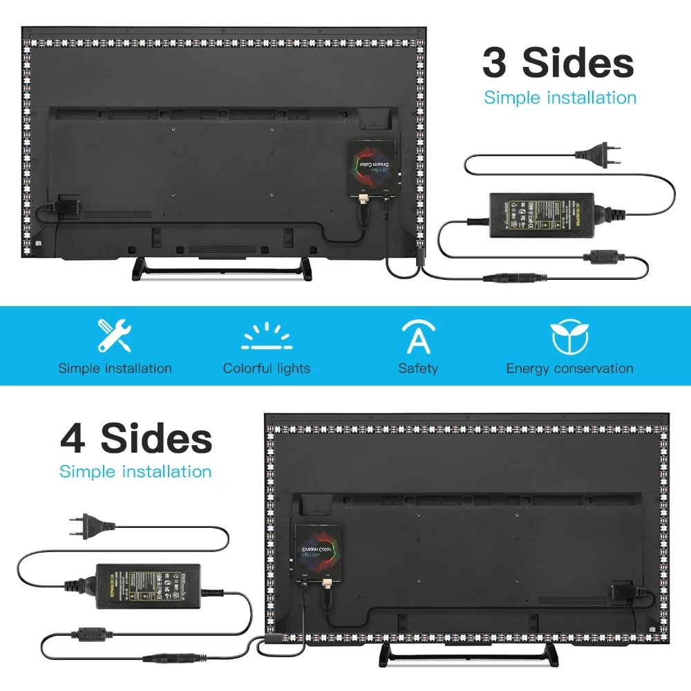 5V WS2812B USB LED Strip light 5050 RGB Dream Color Ambient TV Kit for Desktop PC Screen Background lighting 1M 2M 3M 4M 5M