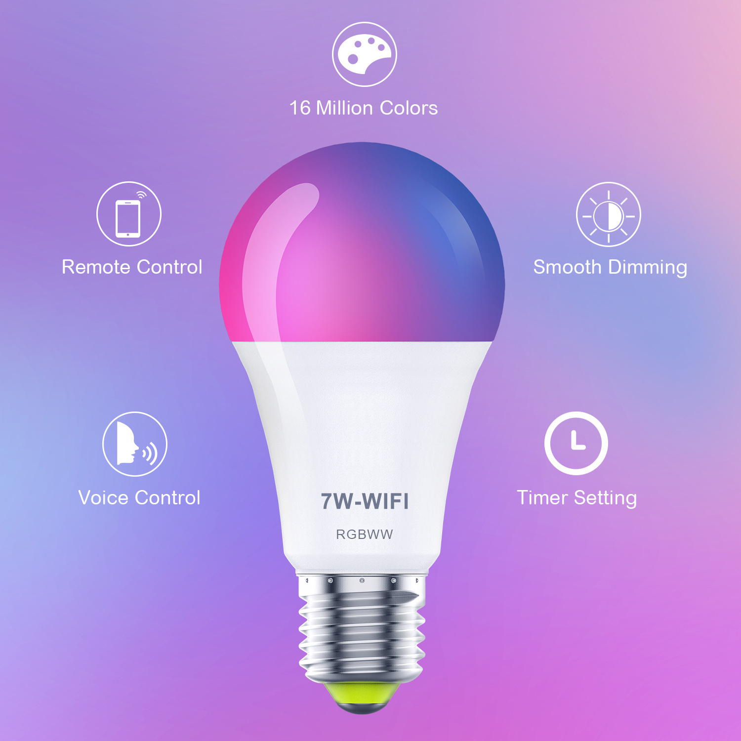 WiFi Smart Light Bulb B22 E27 LED RGB Lamp Work with Alexa/Google Home 85-265V RGB+CW  Dimmable Timer Function Magic Bulb