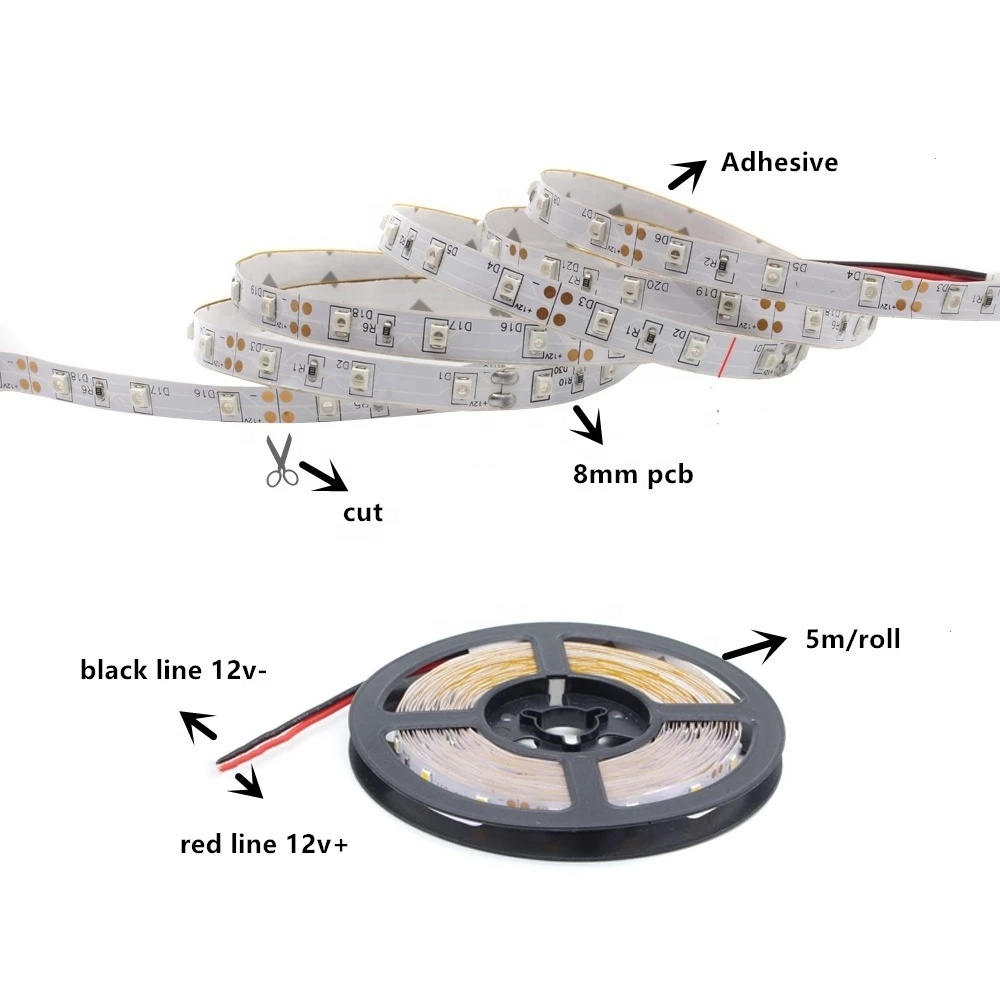 SMD 2835 DC12V LED Strip Light 5M/roll 60leds/m IP65 Waterproof LED Light RGB Led Flexible tape White/Warm White/Red/Blue/Green