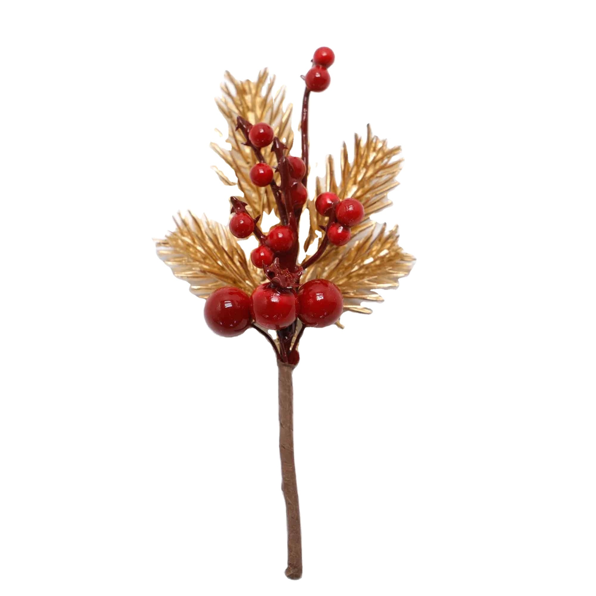 Christmas Tree Wreath Decoration Holly Berry Picks Velvet Single Branch with Pine cones felt deer Christmas hat for Indoor Decor