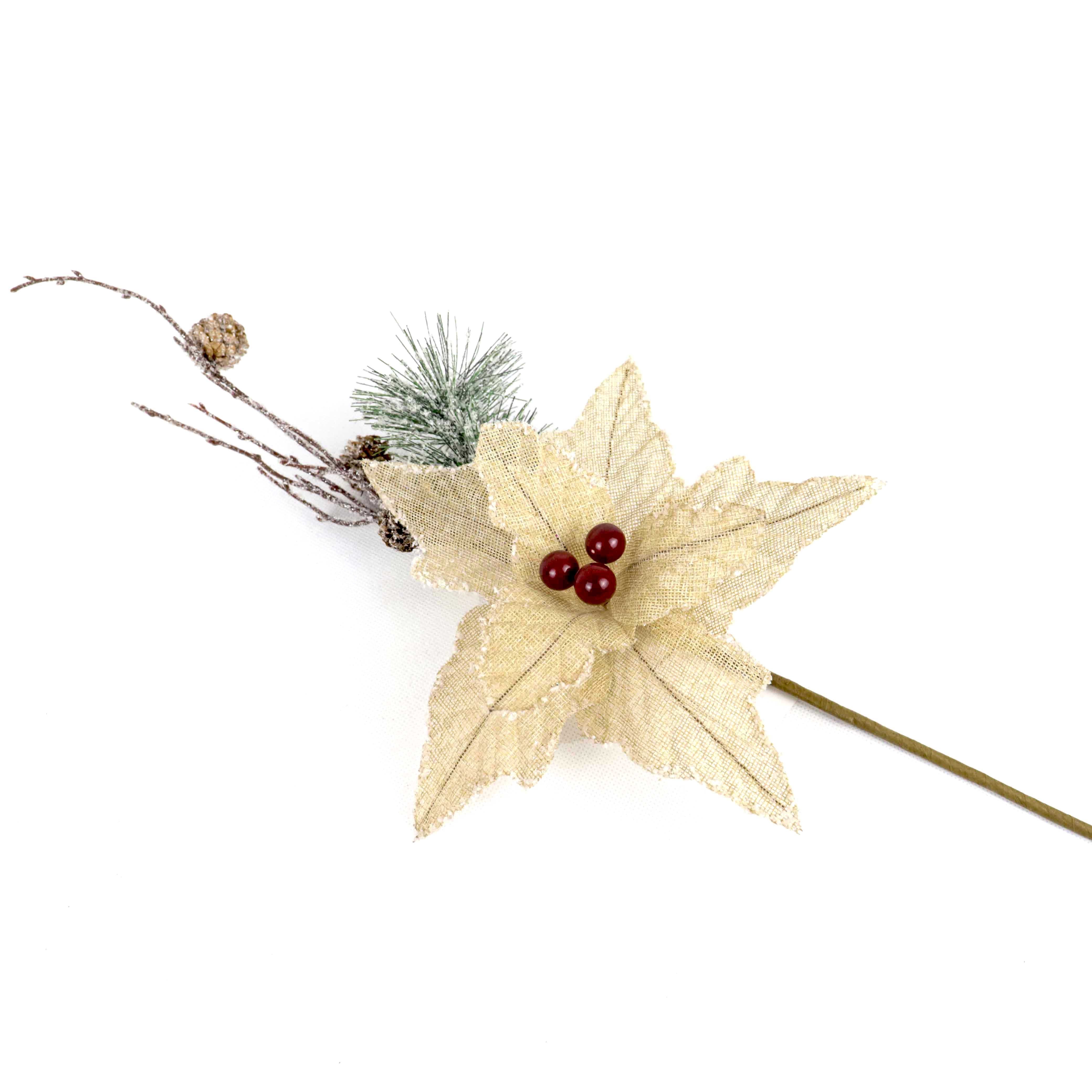 Artificial Flowers Picks Pine Needle Branched Decorated Flexible Stem Home Decorative Fabric Poinsettia Plants