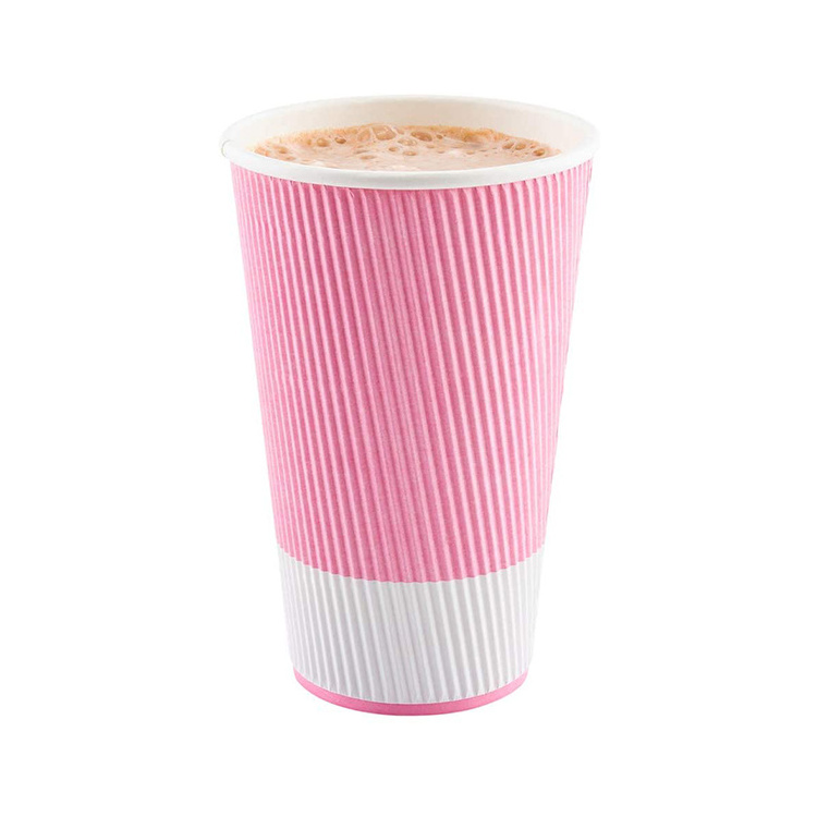 Disposable 16oz Insulated Ripple Wall Paper Pink Double Wall Coffee Hot Beverage Cup