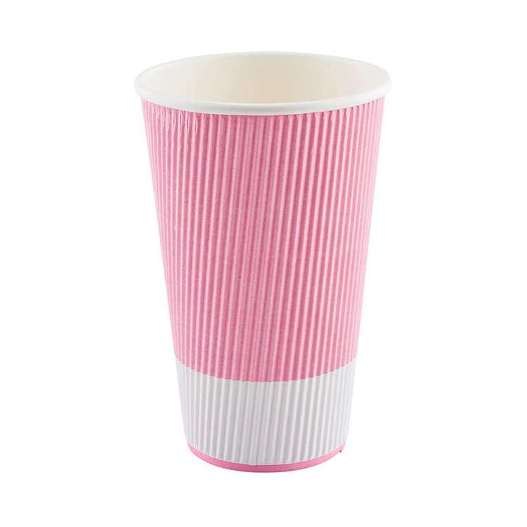 Disposable 16oz Insulated Ripple Wall Paper Pink Double Wall Coffee Hot Beverage Cup