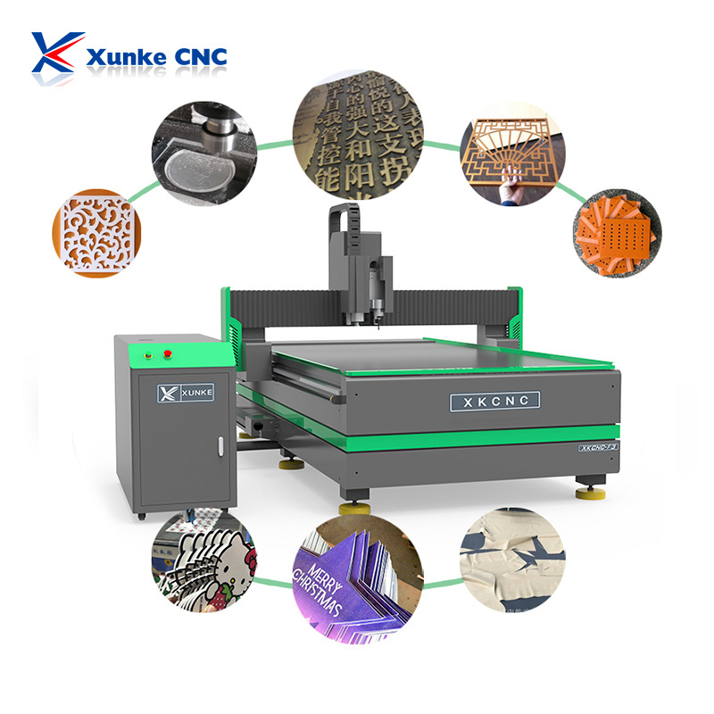 XUNKE 1325 acrylic cutting advertising industry with vibrating knife leather cutting ocsiliating knife cnc router machine