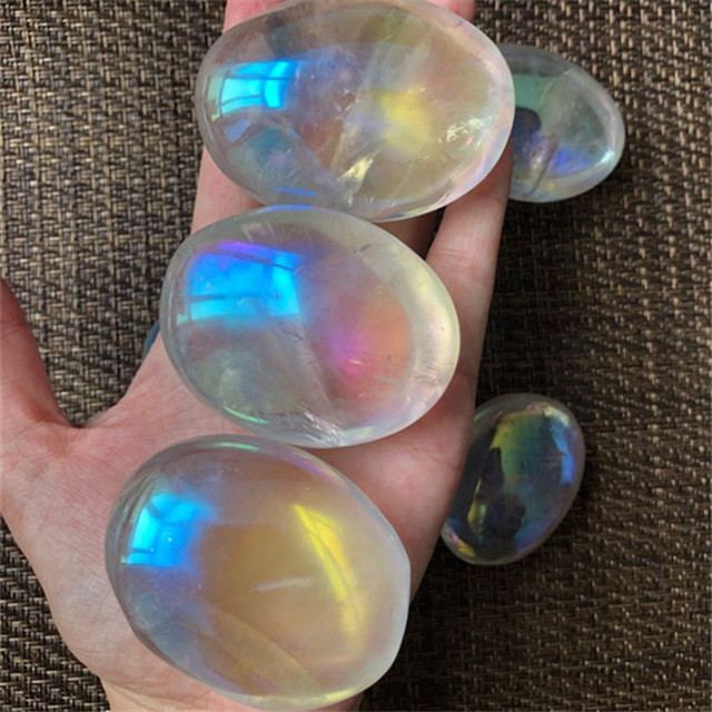 Natural carved crystal gemstones aura clear quartz palm crystals healing stones for home decor