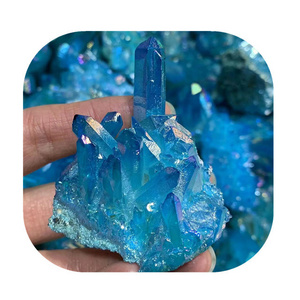 Crystal crafts healing gemstone Bule aqua aura clear quartz crystals cluster for wholesale