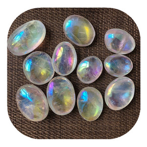 Natural carved crystal gemstones aura clear quartz palm crystals healing stones for home decor