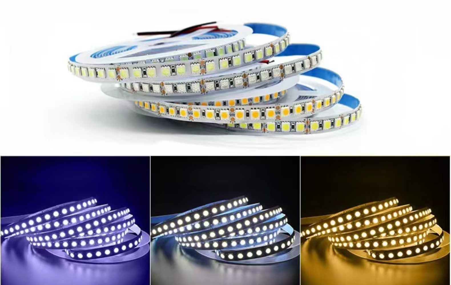 Factory Custom Epistar Chip Without Ic Ip20 Ip65 Dc12V 24V 60Leds/M Smd 5050 Rgb Led Strip