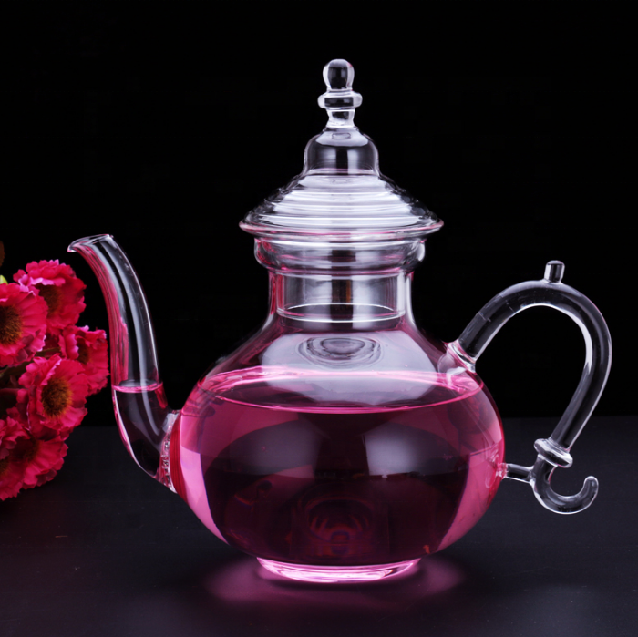 Export to middle east borosilicate glass tea pot with glass heating base