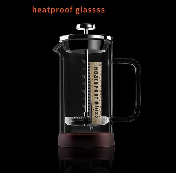 Wholesale Portable French Press Coffee Maker Pot Glass tea pot With Stainless Steel Lid