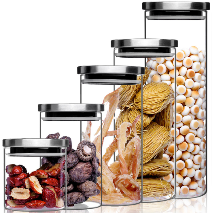 kitchen Food Storage with stainless steel lid Convenient Practical Glass jar